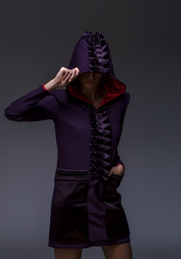 PURPLE HOODED DRESS FOR WOMEN WITH UNIQUE STYLE